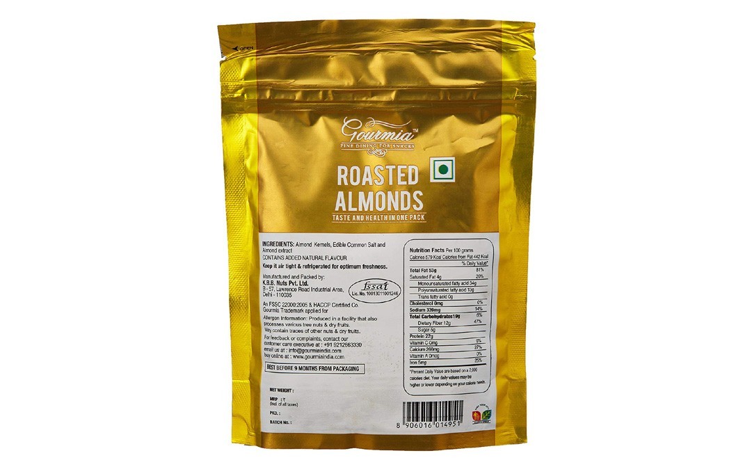 Gourmia Roasted Almonds, Lightly Salted   Pack  100 grams